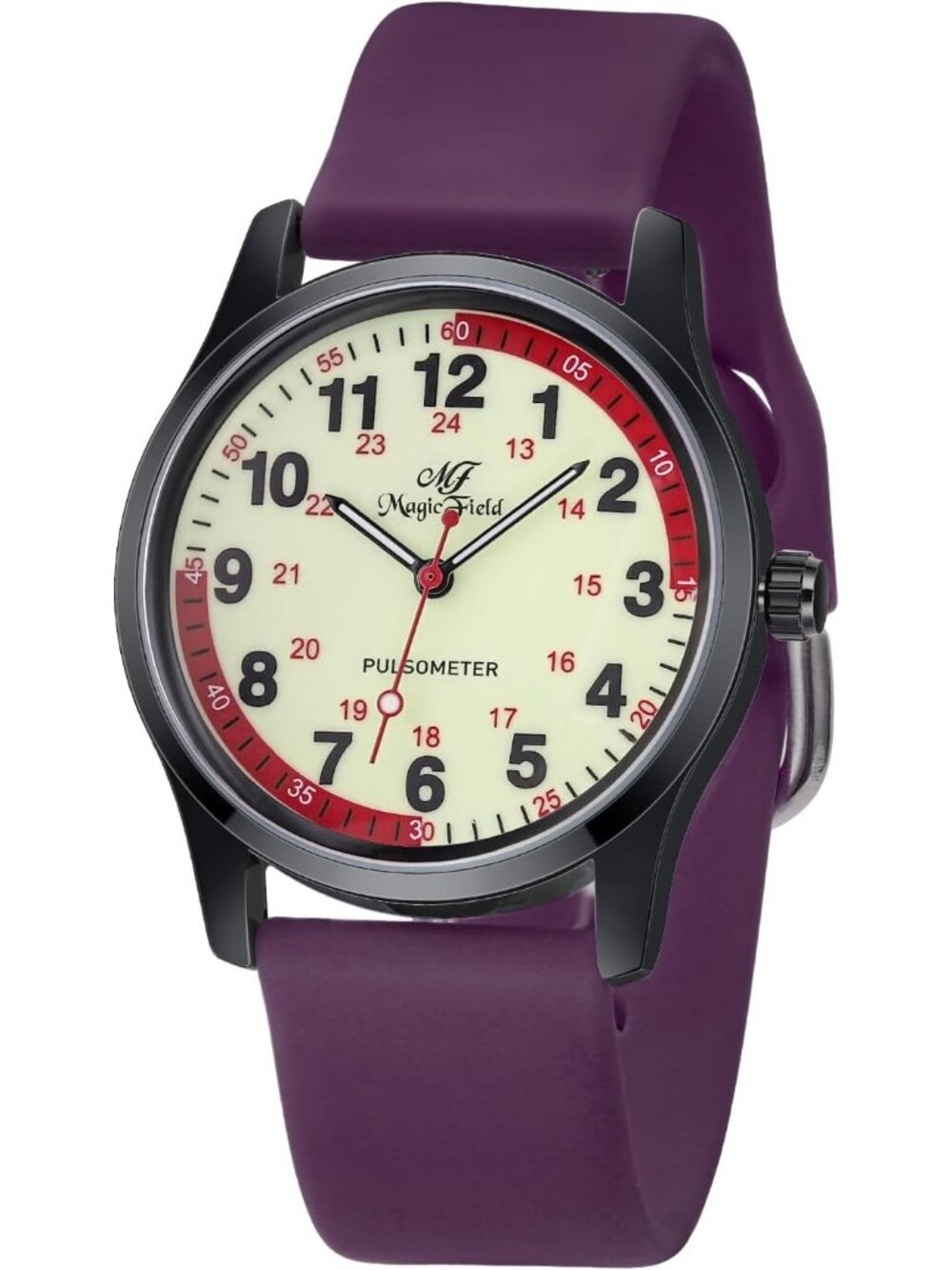 Women's Black Purple Easy to Read Military Time Waterproof Luminous Wrist Watch